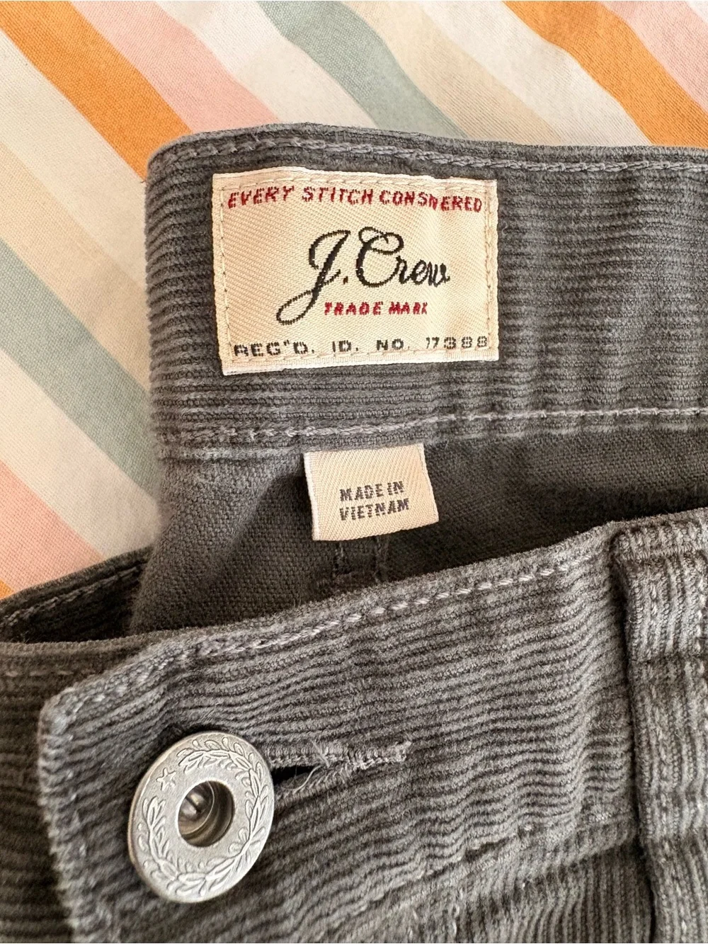 J Crew 250 Slim Tapered Corduroy Pants 34x34 Gray